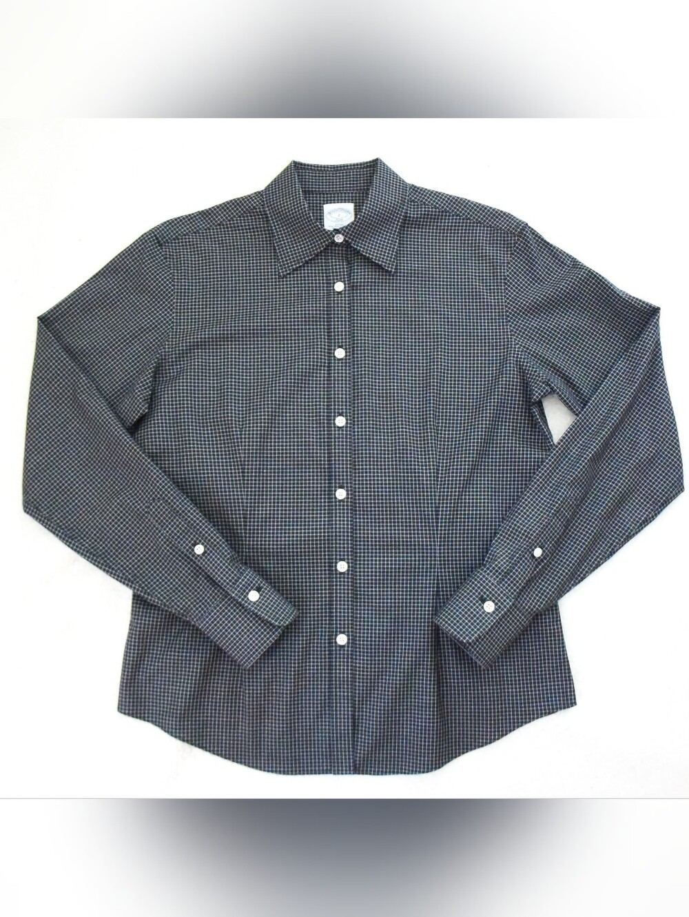 *346 Brooks Brothers*  Black/White Microcheck Non-Iron Fitted Work Shirt- size 2